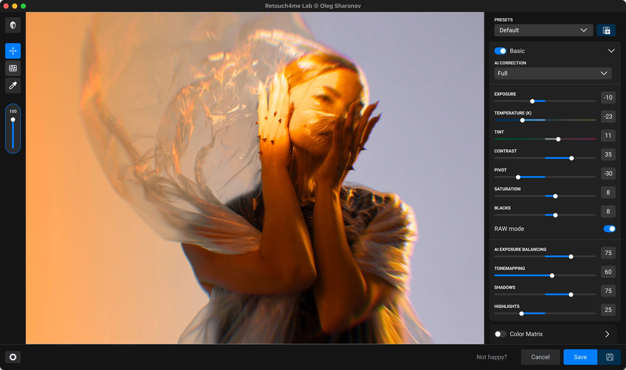 Interfaz de Retouch4me Lab